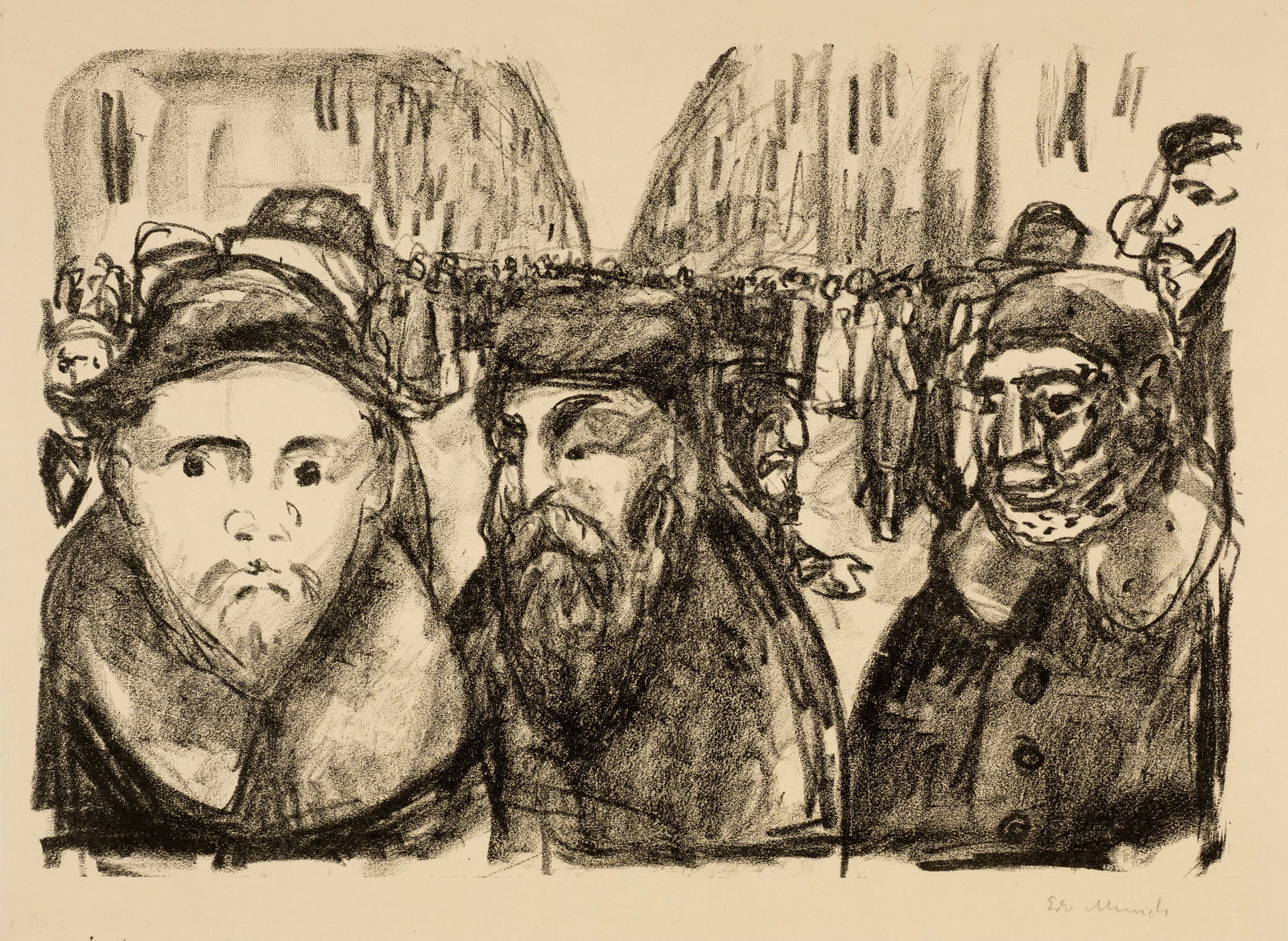 Edvard Munch (Løten 1863 - 1944 Oslo) Genthinerstrasse in Berlin nach dem Kriege -: Edvard Munch (Løten 1863 - 1944 Oslo) Genthinerstrasse in Berlin nach dem Kriege - Genthinerstreet in Berlin after the War 1920-1921 Lithograph on yellowish wove paper 27.7x40 cm, image, 37.5x50