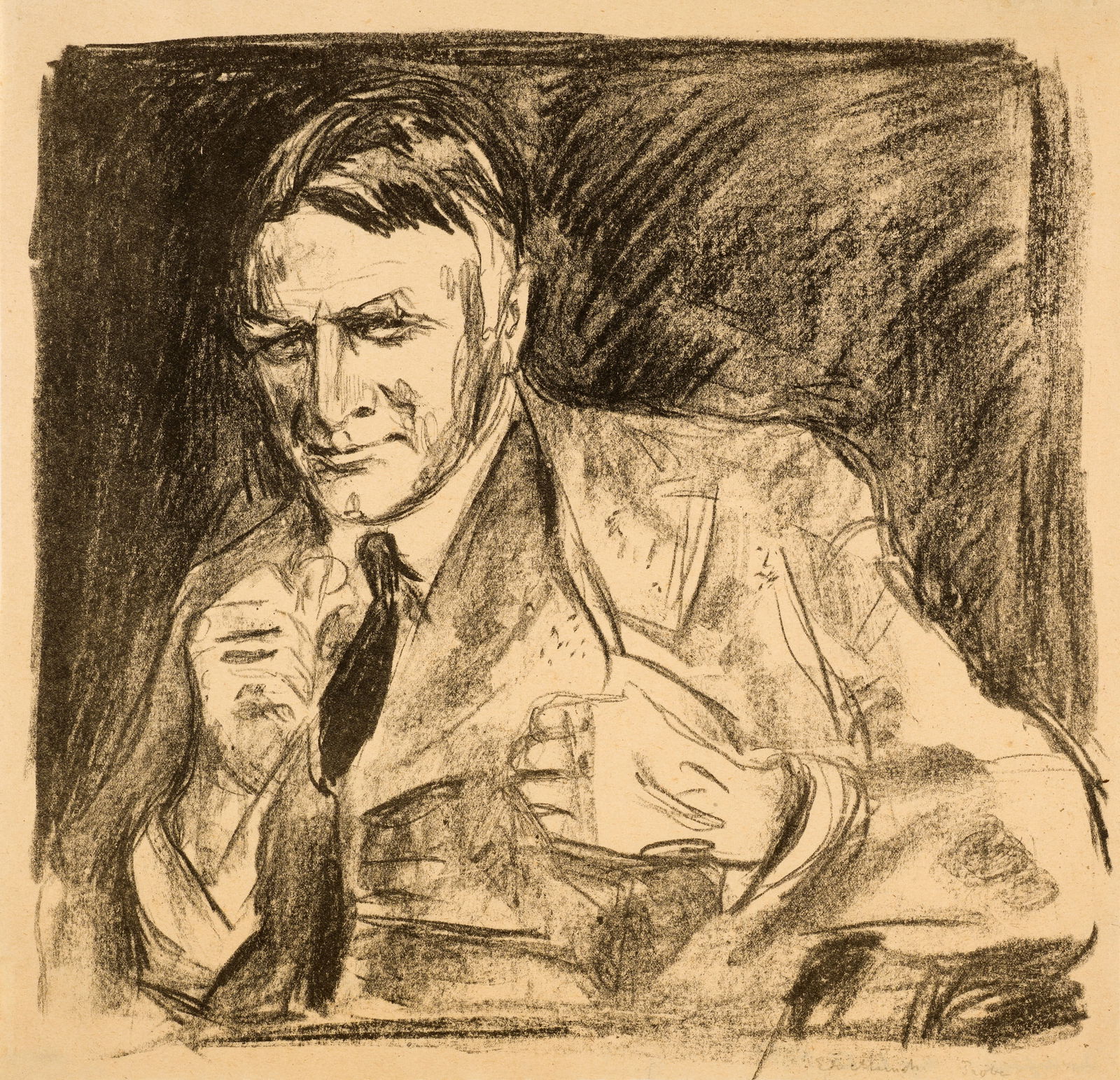 Edvard Munch (Løten 1863 - 1944 Oslo) Architekt Henrik Bull: Edvard Munch (Løten 1863 - 1944 Oslo) Architekt Henrik Bull 1928 Lithograph on thin, cream-coloured wove paper 35x35 cm, sheet size Signature Lower right signed by the artist in pencil 'Edv Munch