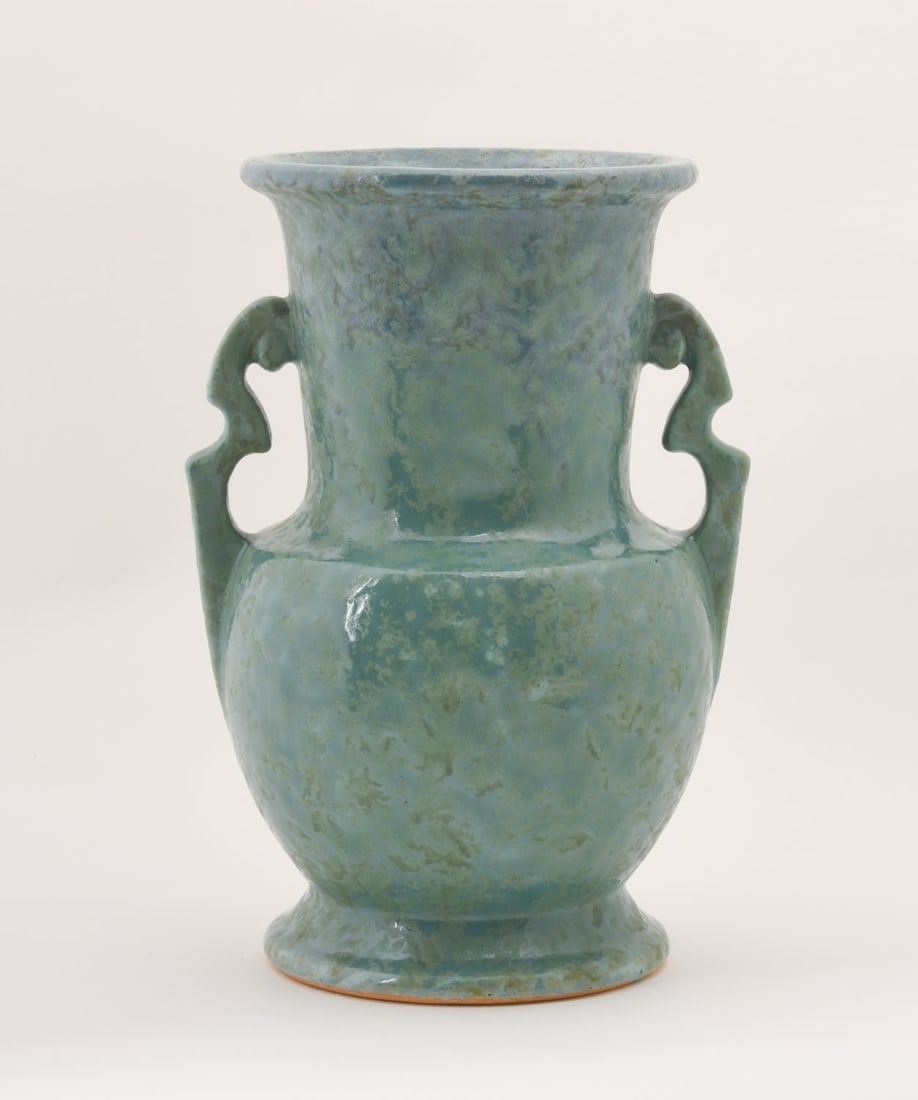 Roseville Pottery Aqua Carnelian II Vase: 10 inches high, 7 inches wide, 6 1/8 inches deep, unmarked