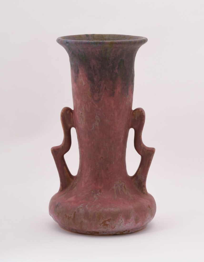 Roseville Pottery Raspberry Carnelian II Vase: 10 1/8 inches high, 5 5/8 inches diameter, unmarked