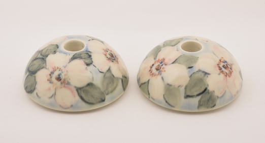 Pair of Rookwood Pottery Jewel Porcelain Candleholders