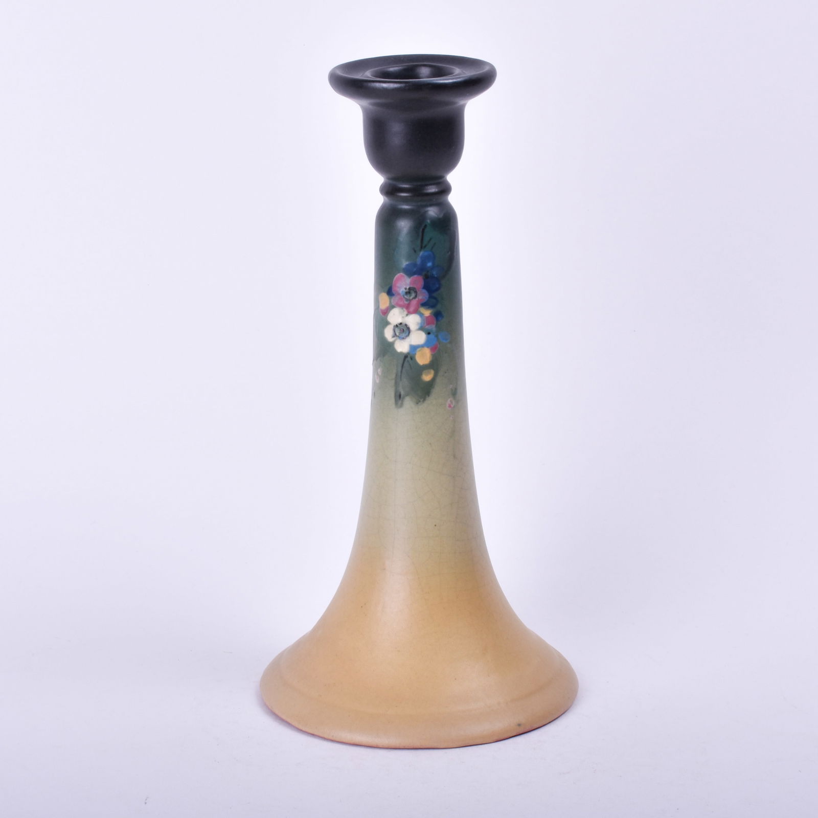 Weller Pottery Floral Hudson Candlestick: 8 3/4 inches high, 4 1/2 inches diameter, unmarked.