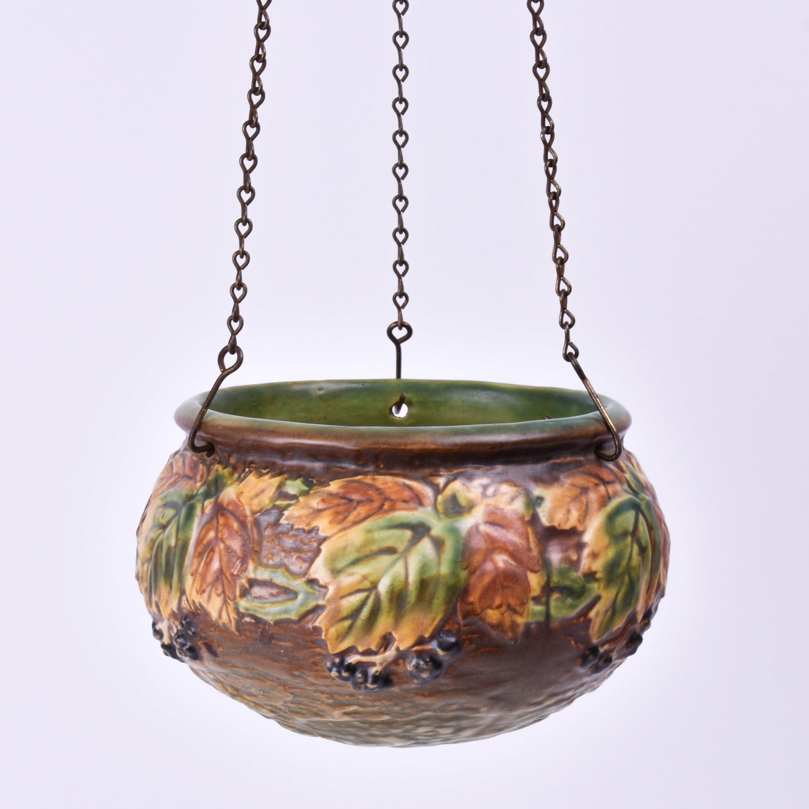 Roseville Pottery Blackberry Hanging Basket: 4 3/4 inches high, 7 1/8 inches diameter, unmarked , 348-5.