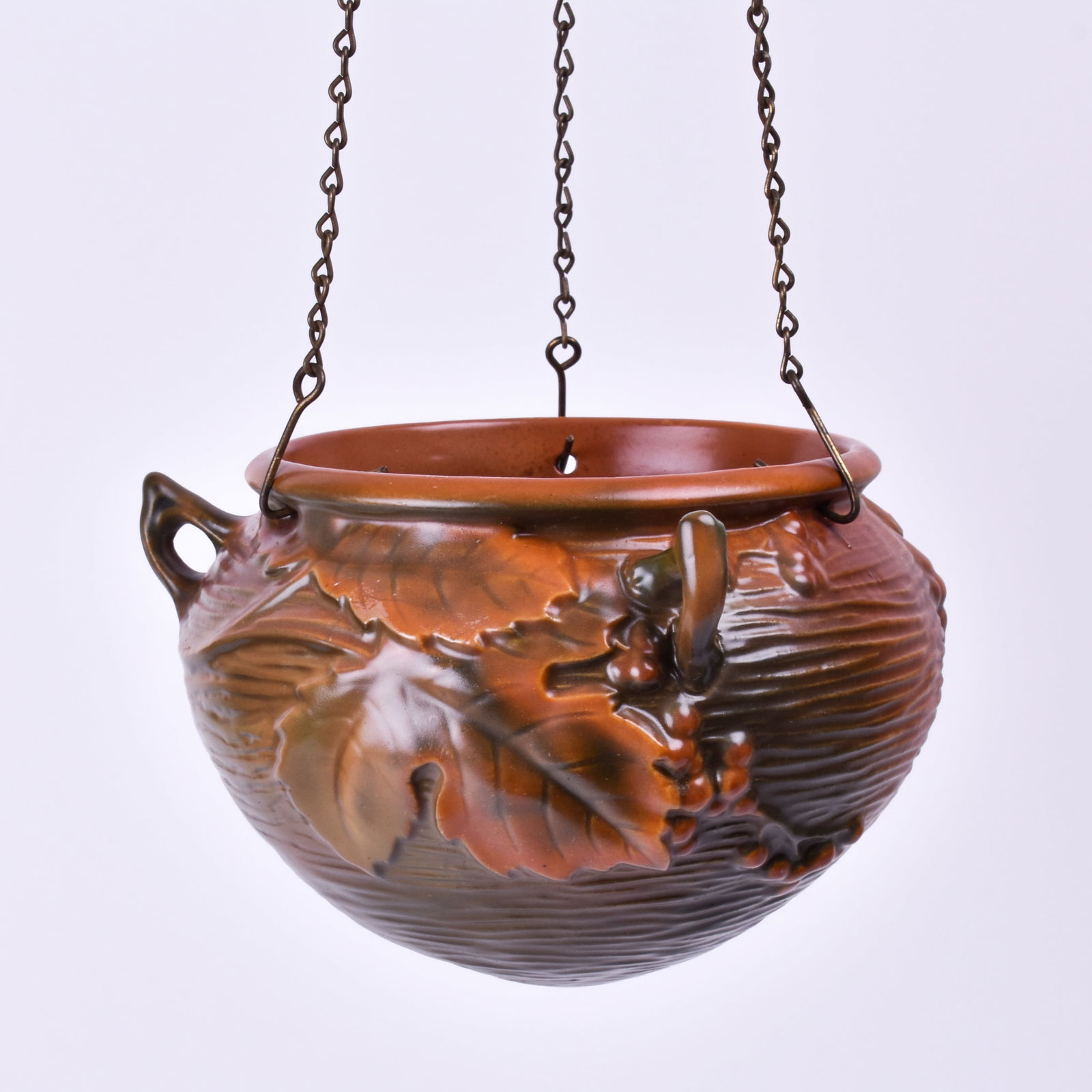 Roseville Pottery Orange Bushberry Hanging Basket (1 of 4)