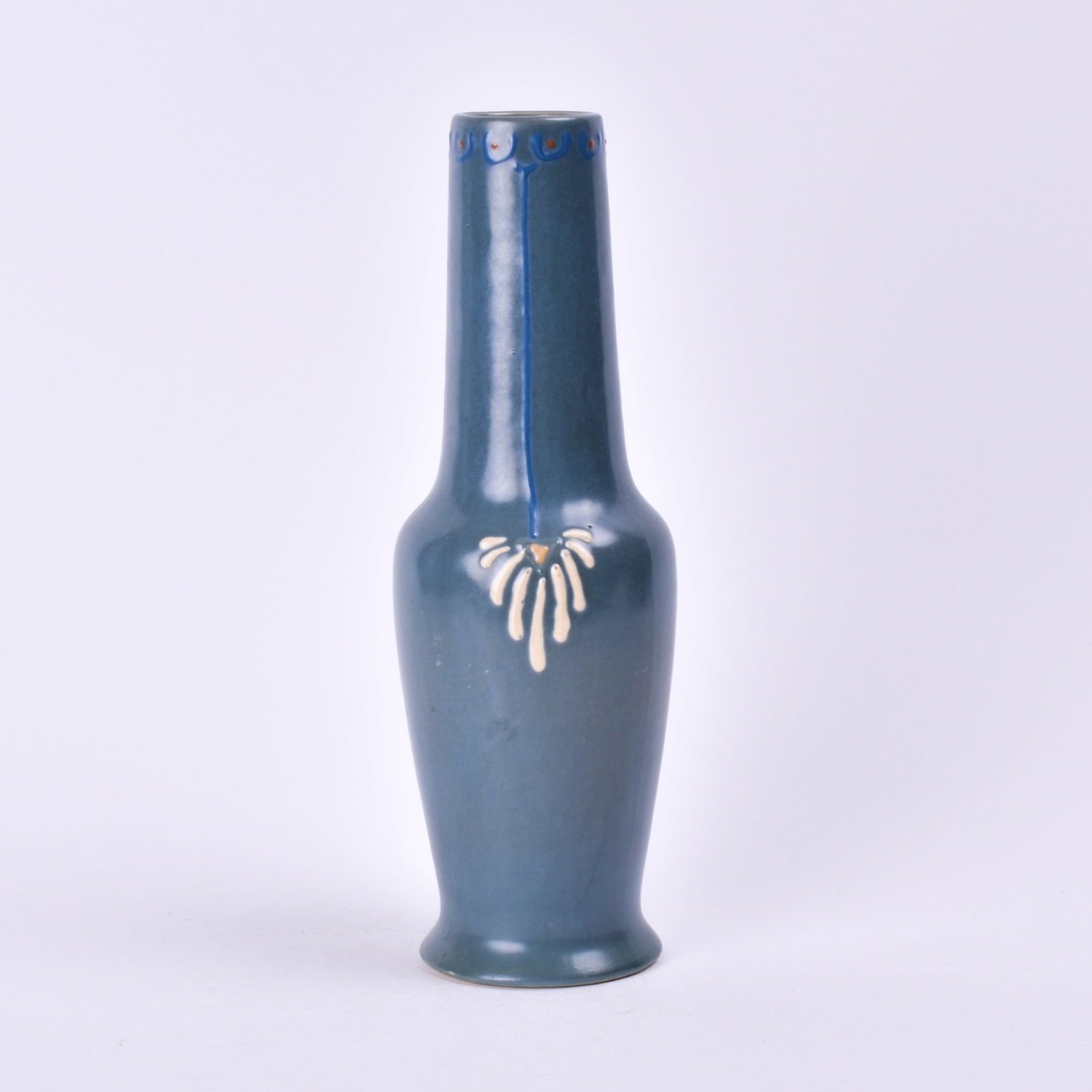 Roseville Pottery Aztec Vase with blue glaze and floral design. (1 of 7)