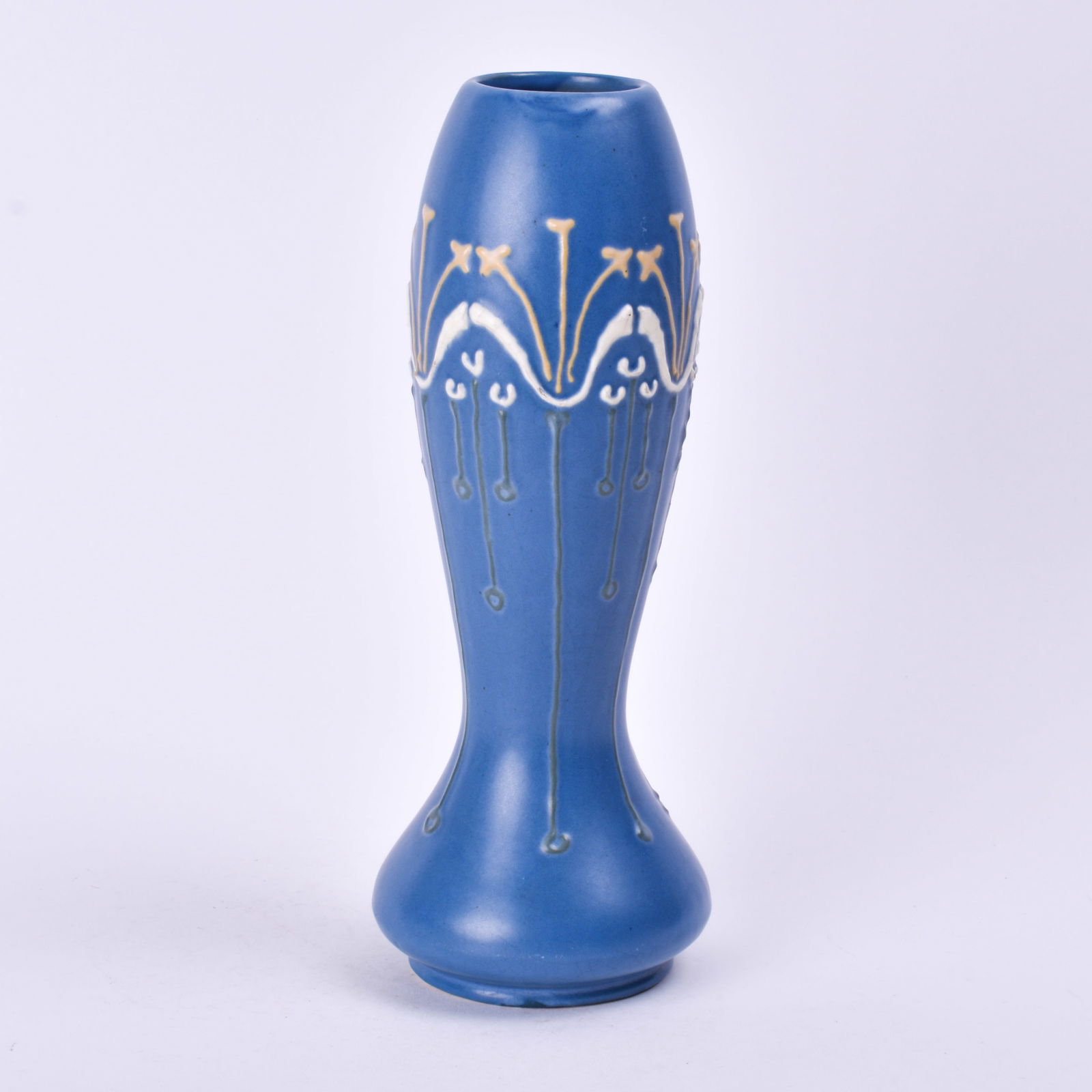 Roseville Pottery Aztec Vase with blue glaze and floral design. (1 of 7)