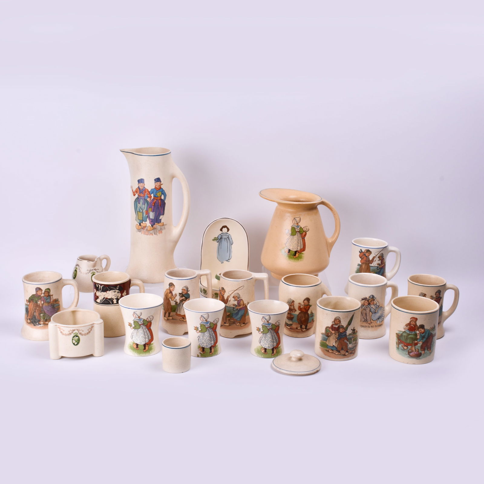 Roseville Pottery Creamware Pitcher, Mugs, Cups (1 of 11)