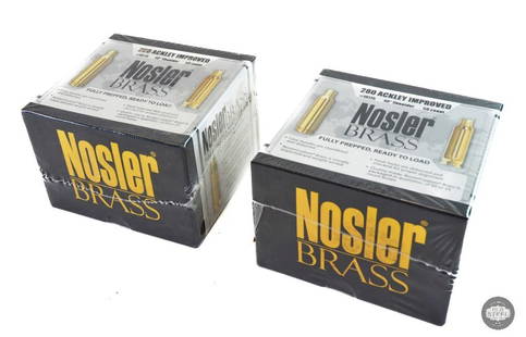 100 Ct. Nosler .280 Ackley Improved Brass Full Length Cartridge Case - 50/BOX - #10175: This lot contains 100 Ct. Nosler .280 Ackley Improved brass. Fully prepped, ready to load. Full length cartridge case, 2 boxes, 50/BOX - #10175 40 degree shoulder. THIS ITEM IS AS