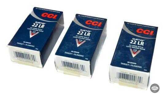 CCI Quiet-22 .22 LR Ammunition - 40 Grain - 710 FPS: This lot contains 150 rounds in 50 round boxes of CCI Quiet-22 .22 LR Ammunition - 40 Grain - 710 FPS THIS ITEM IS AS PICTURED WITH NO FURTHER ATTACHMENTS. ALL SALES ARE FINAL. PLEASE REFER