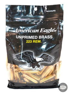 Federal American Eagle Unprimed New Brass Cases - .223 REM: This lot contains 250 qty Federal American Eagle - New - unprimed - brass cases with FC 223 REM headstamp - Bagged - AE223UPB. THIS ITEM IS AS PICTURED WITH NO FURTHER ATTACHMENTS. ALL SALES