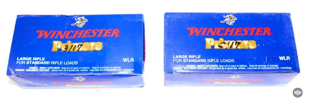 2000 Winchester Large Rifle Primers - WLR - Two 1000 Count Boxes: This lot contains 2000 Winchester Large Rifle Primers - WLR - Two 1000 Count Boxes. 3/17 written on the box in sharpie. THIS ITEM IS AS PICTURED WITH NO FURTHER ATTACHMENTS. ALL SALES ARE FINAL