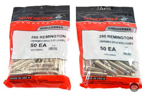 100 Casings - Nickel Plated - Winchester 280 Remington - Unprimed Brass - Two Bags OF 50 - WSC280RU: This lot contains 100 CASINGS - NICKEL PLATED -- WINCHESTER 280 REMINGTON - UNPRIMED BRASS - TWO BAGS OF 50 - WSC280RU THIS ITEM IS AS PICTURED WITH NO FURTHER ATTACHMENTS. ALL SALES ARE