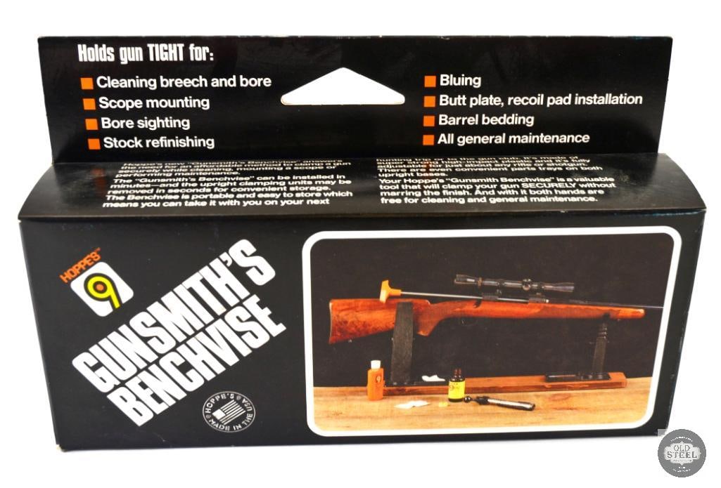 Hoppes Brand Gunsmith's Benchvise in Box: This lot contains a Hoppes brand benchvise still in the box! A nice and simple setup to get started for the hobbyist or student! THIS ITEM IS AS PICTURED WITH NO FURTHER ATTACHMENTS. ALL SALES ARE FIN