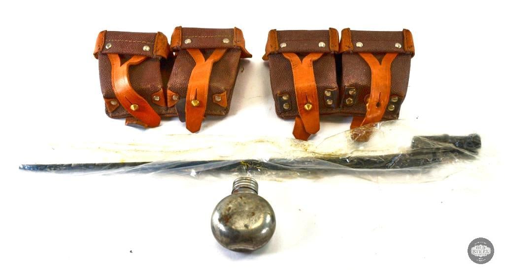 M1891/30 Mosin Bayonet with Ammo Pouch and Oiler: This lot contains an M1891/30 bayonet and dual ammo pouch with an oiler bottle inside. THIS ITEM IS AS PICTURED WITH NO FURTHER ATTACHMENTS. ALL