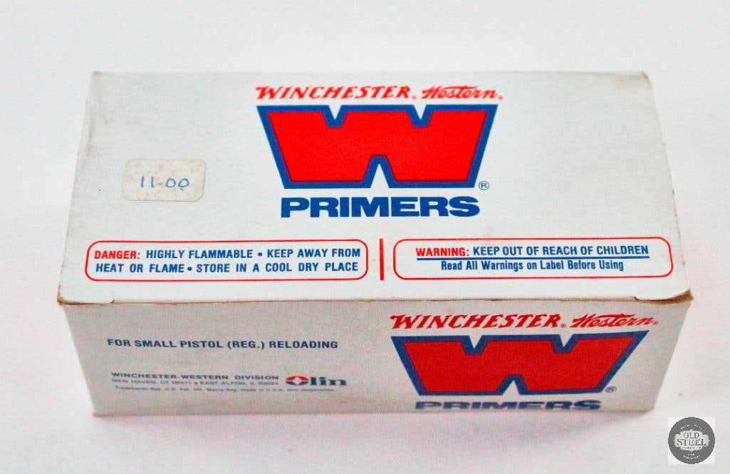 1000 Winchester Western No. 1 1/2-108 Small Pistol Primers: Primers? Of course! One more 1000ct brick is represented in this lot. The primers are Model No. 1 1/2-108 Small Pistol (Regular) spec. Throw a bid and flush up your reserves by a nice chunk! 