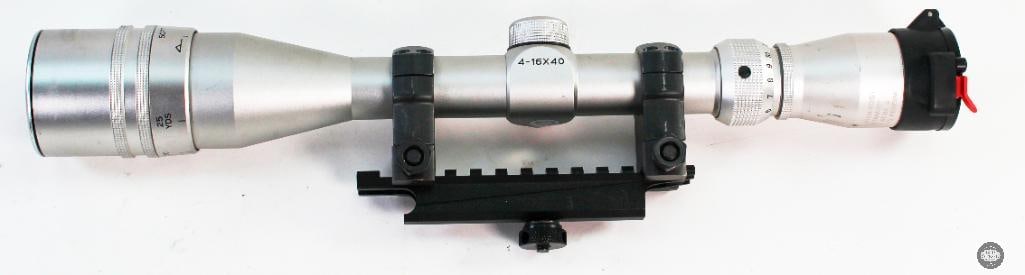Tasco 4-16x40mm Rifle Scope: Tasco brand 4-16x40mm riflescope. Picatinny base scope rings installed. THIS ITEM IS AS PICTURED WITH NO FURTHER ATTACHMENTS. ALL SALES ARE FINAL. PLE