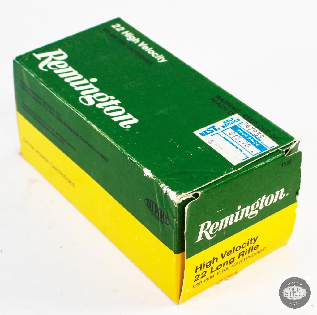 500 Rounds Remington High Velocity .22LR Ammunition: Box of Remington .22LR High Velocity ammunition. THIS ITEM IS AS PICTURED WITH NO FURTHER ATTACHMENTS. ALL SALES ARE FINAL. PLEASE REFER TO THE AUCTIO