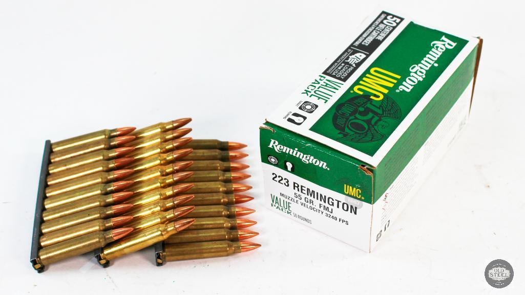 80 Rounds Remington .223 Remington Ammunition: 80 rounds of Remington .223 Remington 55gr ammunition. 30 rounds loaded onto 10rd stripper clips. THIS ITEM IS AS PICTURED WITH NO FURTHER ATTACHMENTS