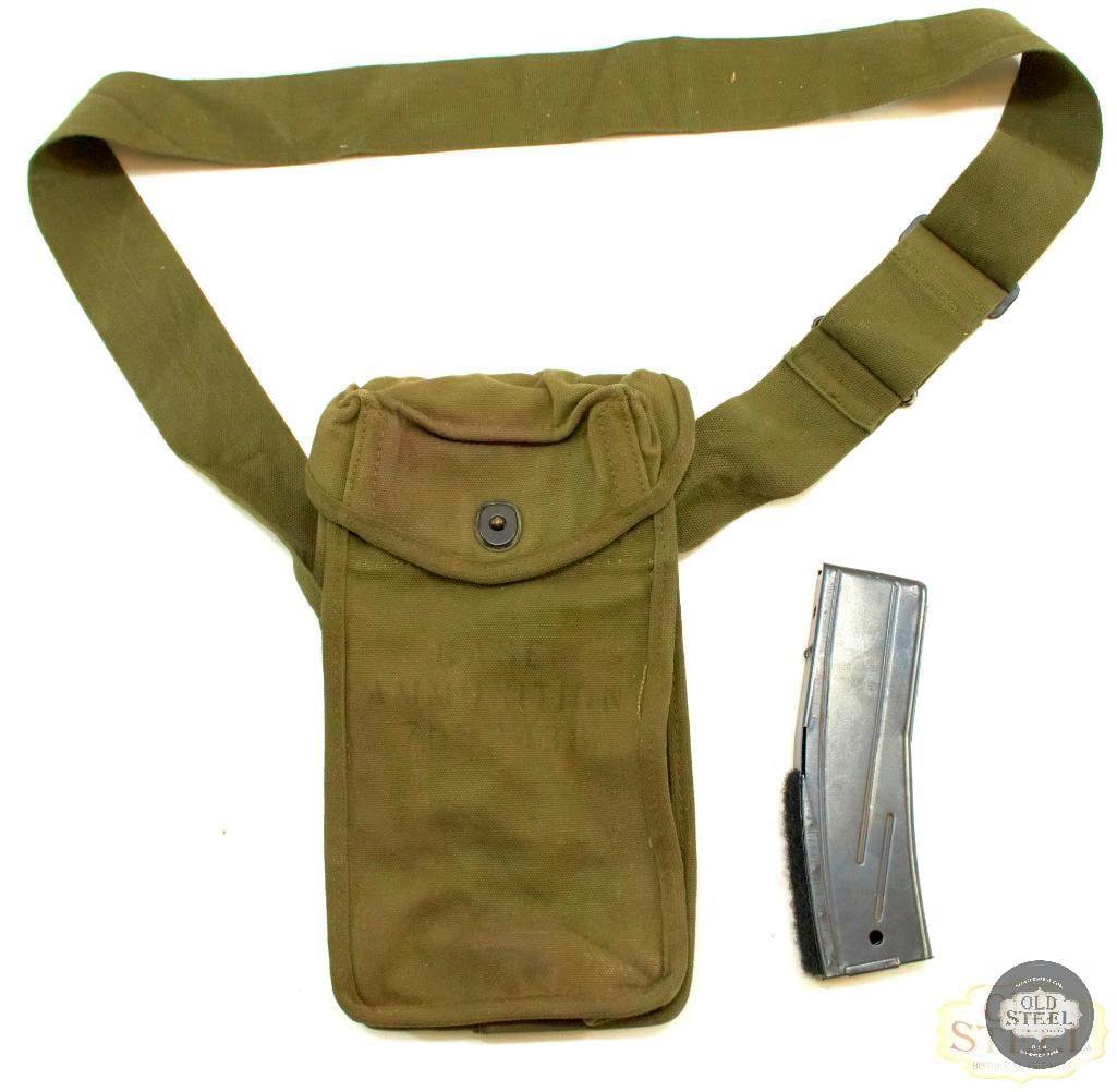 US Multi-Magazine "Case, Ammunition" Pouch for 30-Round M1 Carbine Magazines - 1x 30-Round Magazine: This lot contains a single multi-magazine pouch and 1x 30-round magazine for the M1 Carbine. The pouch is in great condition with only some small areas of discoloration or minor wear marks, but otherw