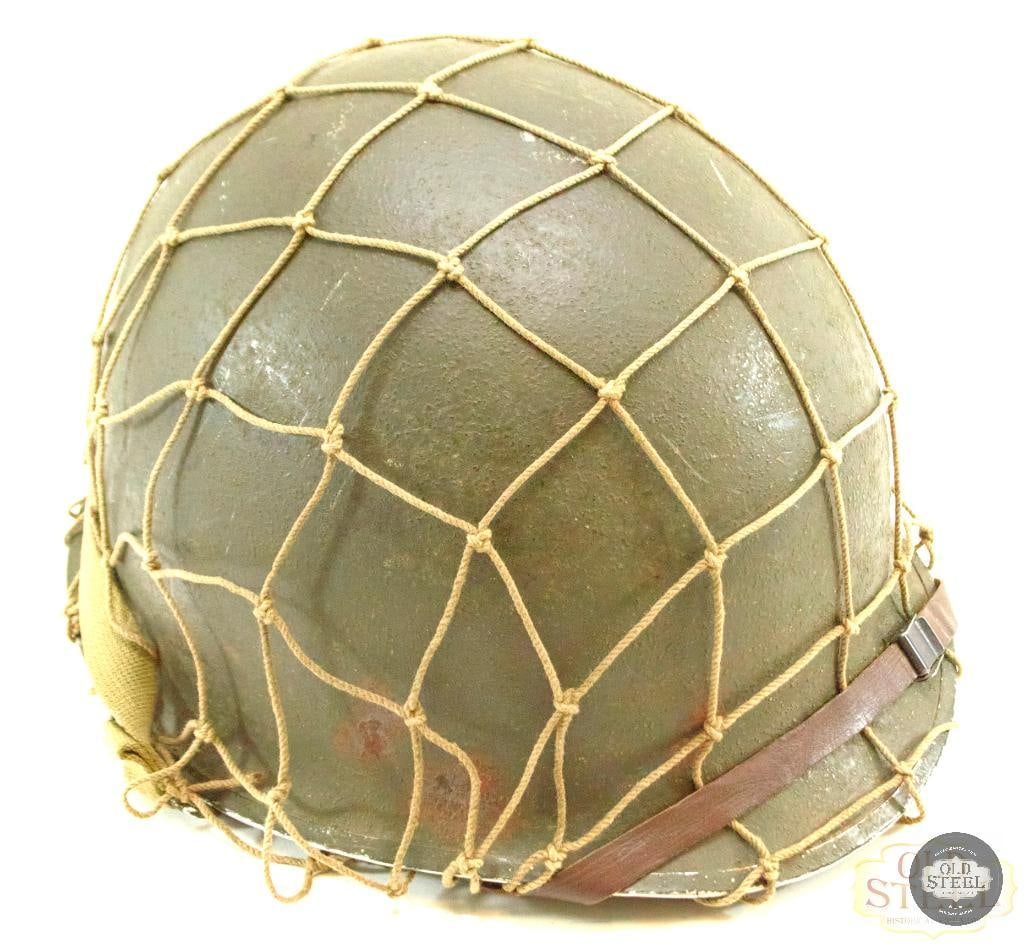 WWII US Army M1 Helmet - Liner and Chinstrap - Large Netting (1 of 2)