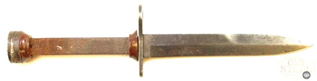 Imperial US M4 Bayonet - No Grip: Offered is an Imperial US M4 bayonet that has lost its leather grip. The plastic rings that were added to protect the stacked leather from degradation (this did not work) remain. The guard is marked U