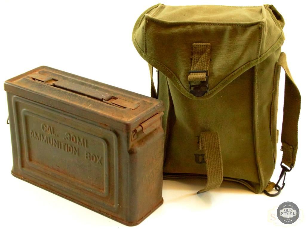 Ammo Can for .30 M1 Cartridges and Carrying Bag - Laird Schober: Here we have an ammo can and its matching carrying bag for .30cal M1 ammunition. The bag was made by Laird Schober in 1944 and is in good condition free of any serious damage. The ammo can does have a