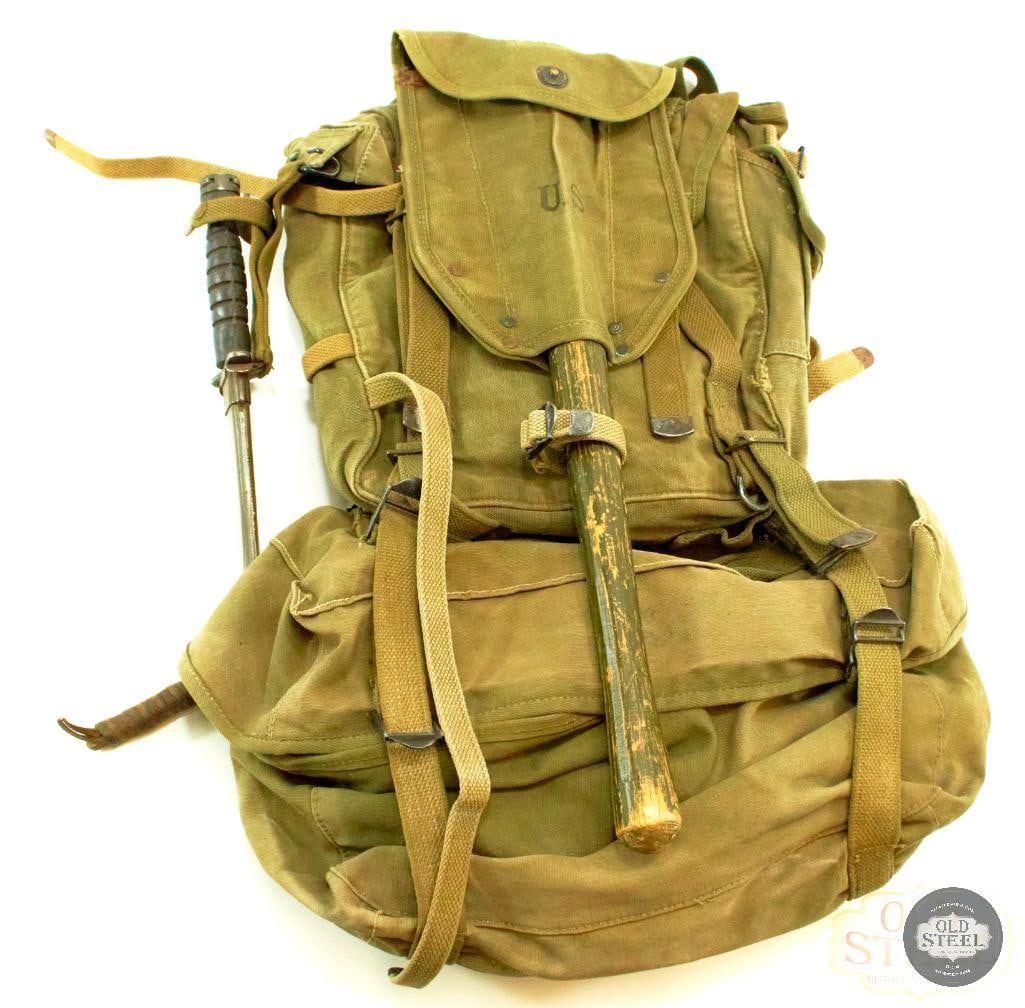 US WWII Era Rucksack, Spade, and Bayonet (1 of 5)