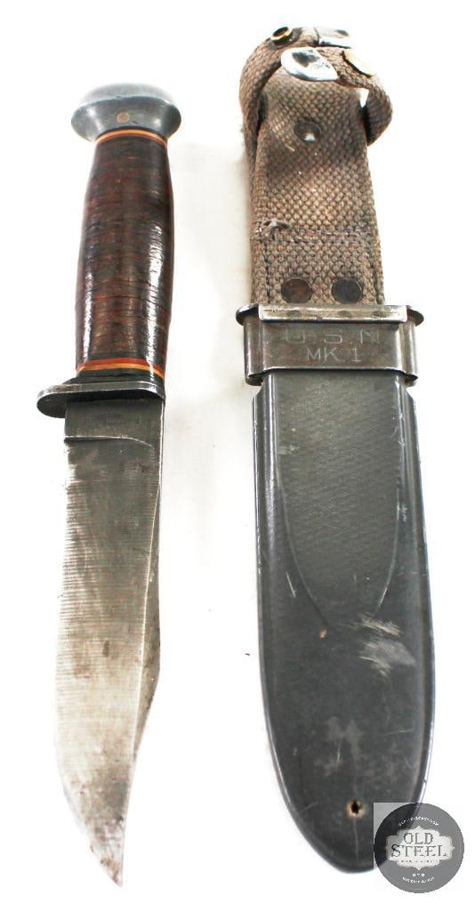 WWII US Navy Mk I Fighting Knife and Scabbard (1 of 6)