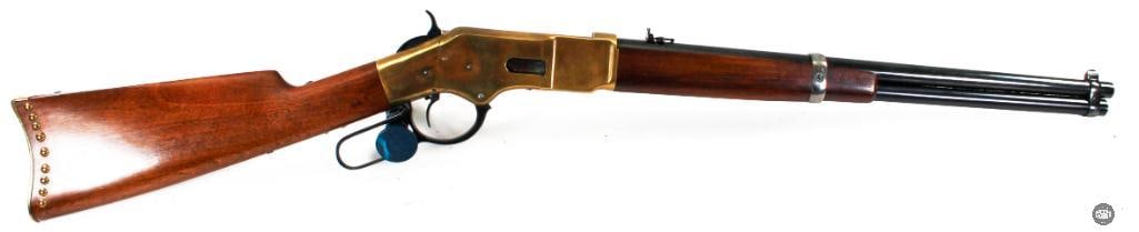 Navy Arms Uberti 1866 Yellow Boy .38 Special: A Navy Arms 1866 Yellow boy repeating rifle in .38 Special. The bore is excellent and the finish is good with light patina on the brass. THIS IT