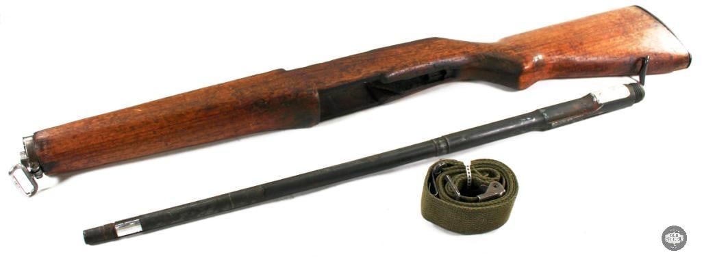 M1 Garand Stock, Barrel and Sling: Up for auction are some pieces for the M1 Garand rifle platform. Included is the main stock, a rifle sling and barrel. The barrel has some frosting and corrosion in the bore. 