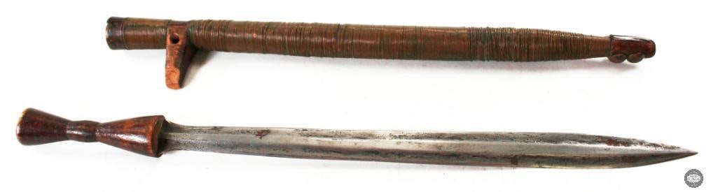 Filipino Dagger - 10in Blade - Wood Grip - Bronze Wire Wrapped Wooden Scabbard (1 of 4)