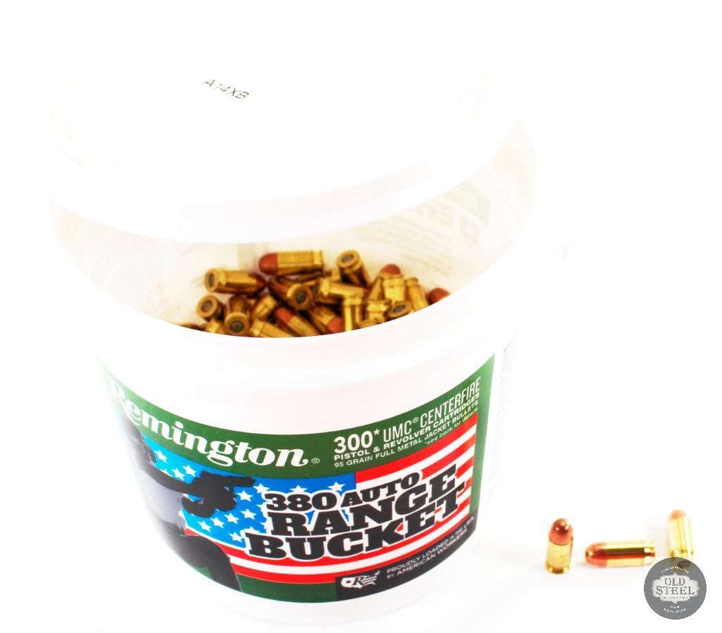 Remington Range Bucket 380 AUTO 95gr FMJ Ammunition: A 300rd count Remington Range Bucket with 380 AUTO 95gr FMJ ammunition. THIS ITEM IS AS PICTURED WITH NO FURTHER ATTACHMENTS. ALL SALES ARE FINA