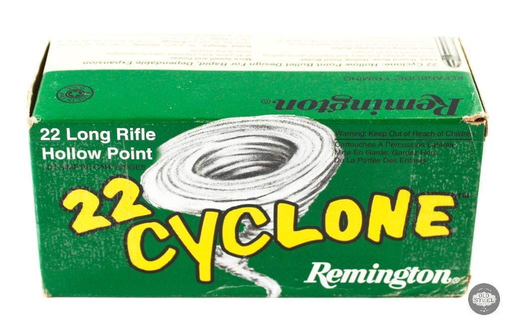 Box of Remington Cyclone .22 LR HP Ammunition - 500rds: 500rds of Remington Cyclone .22LR HP ammunition. THIS ITEM IS AS PICTURED WITH NO FURTHER ATTACHMENTS. ALL SALES ARE FINAL. PLEASE REFER TO THE AUCTIO