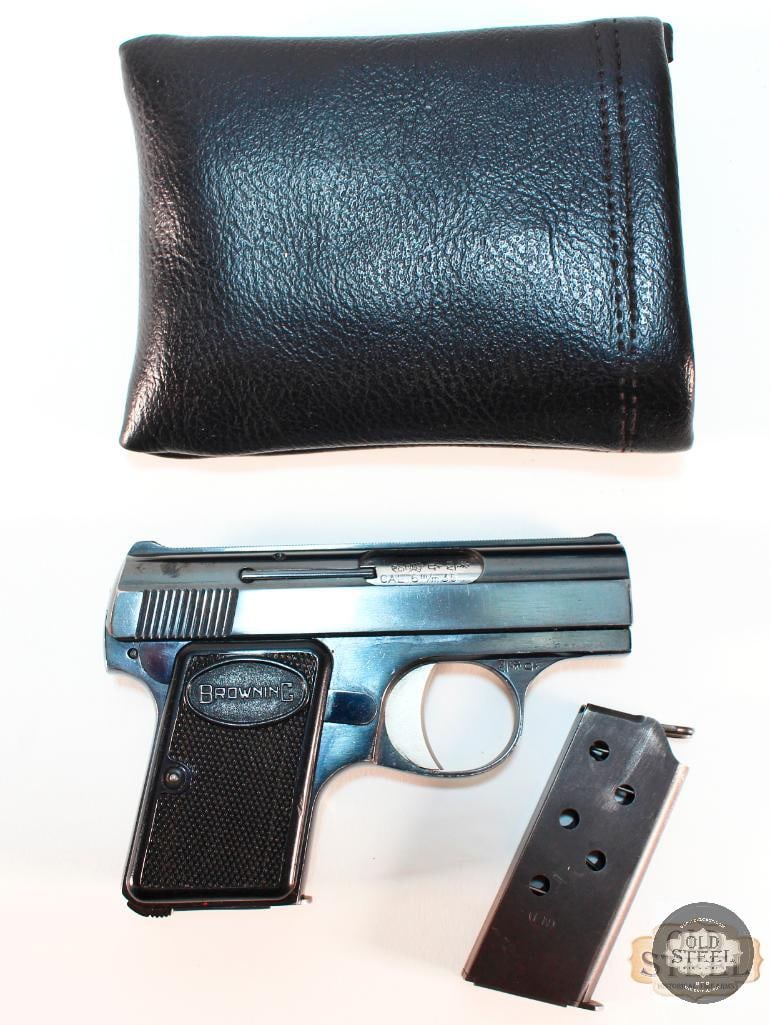 Baby Browning - .25 ACP: For this lot we have a beautiful Baby Browning chambered in .25 ACP. The finish on this pistol is in great condition and it also sports a great bore. The original Browning grips are present, and all o