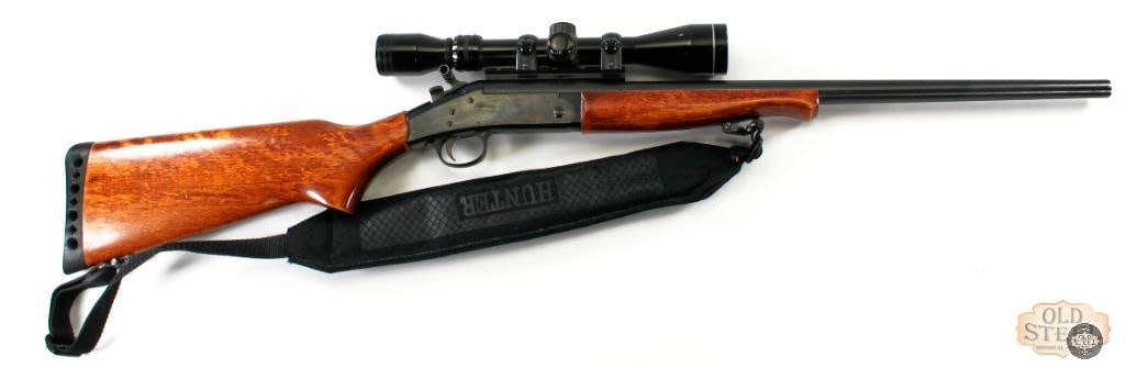 New England Firearms Handi-Rifle Break Action - .223 Remington: Up for auction is this NEF Handi-Rifle chambered in .223 Rem. This is a single shot, scoped rifle with a 3-9x power variable zoom Tasco scope, and a Hunter brand padded rifle sling. The action locks u