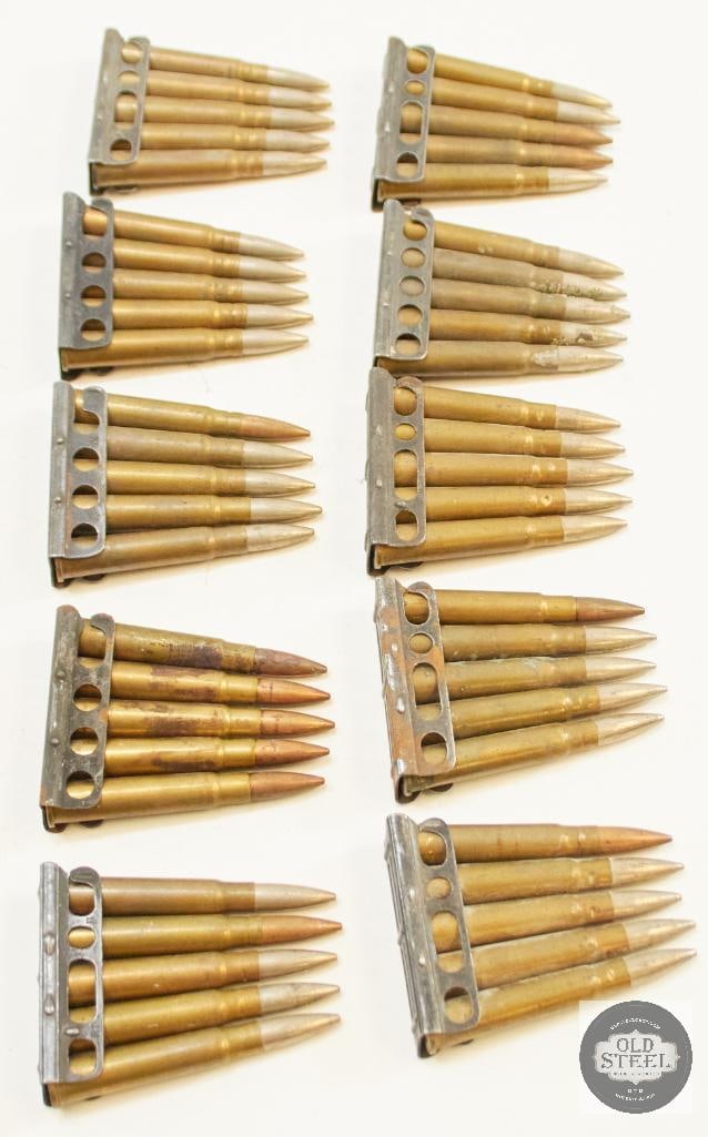 10x 5-Round Stripper Clips of .303 British - 50 Rounds Total: Another lot of our .303 British ammunition is offered here, containing 10 5-round stripper clips. THIS ITEM IS AS PICTURED WITH NO FURTHER ATTACHMENTS