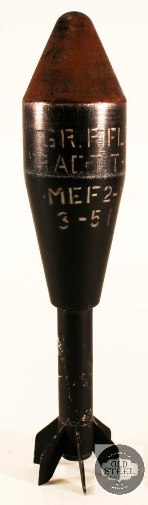 ENERGA Rifle Grenade - British No.94 MkII - Inert: Here we have an inert ENERGA rifle grenade, this variant being of British origin, a No.94 MkII. Overall this piece has been well preserved, most of the markings can still be read, and all of the fins 