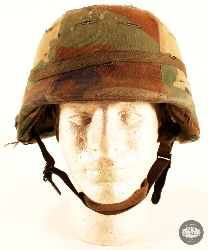 PASGT Helmet and M81 Cover: Here we have a Gulf War era PASGT helmet with an M81 helmet cover. Liner and strap are present and in good condition. THIS ITEM IS AS PICTURED WITH NO