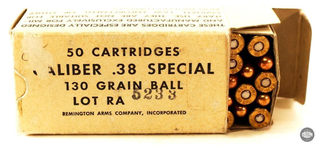 50rds Remingt Arms 38 Special 130gr Ball Ammunition: Box of Remington Arms Co 38 Spl 130gr Ball ammunition. THIS ITEM IS AS PICTURED WITH NO FURTHER ATTACHMENTS. ALL SALES ARE FINAL. PLEASE REFER T