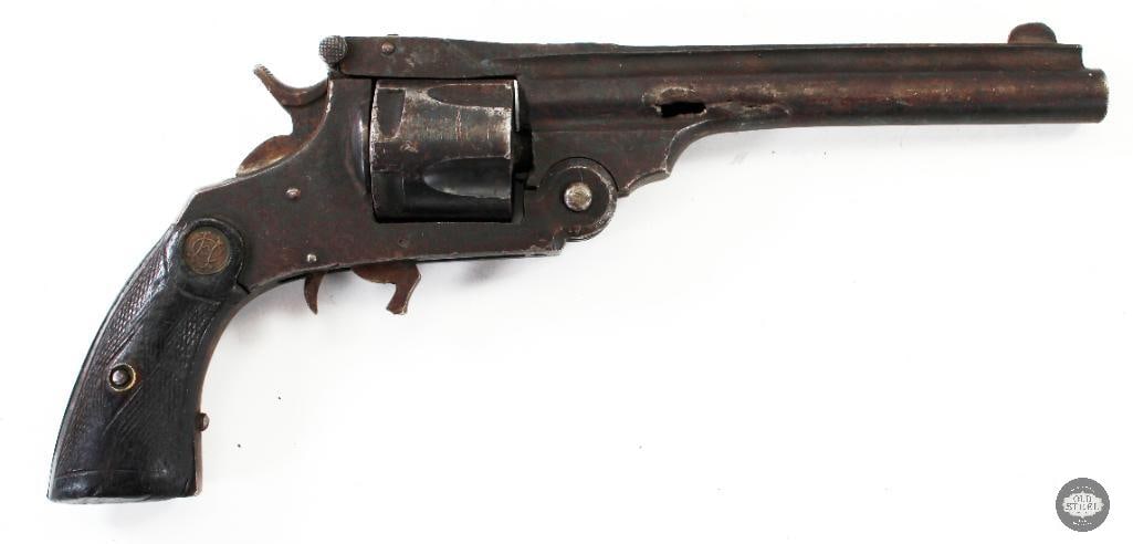 Eibar Double Action Top Break Revolver 38 Caliber Parts Gun C&R: Spanish Eibar Model 3 inspired double action top break revolver parts gun. The barrel is blown with a hole in the side. Patina present. Good for parts. 