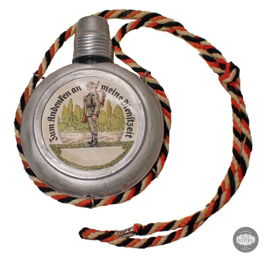 Wehrmacht Pionier Reservisten Flask: German WWII, Wehrmacht Pionier reservisten flask in great condition. Chip on glass mouth spout area. THIS ITEM IS AS PICTURED WITH NO FURTH