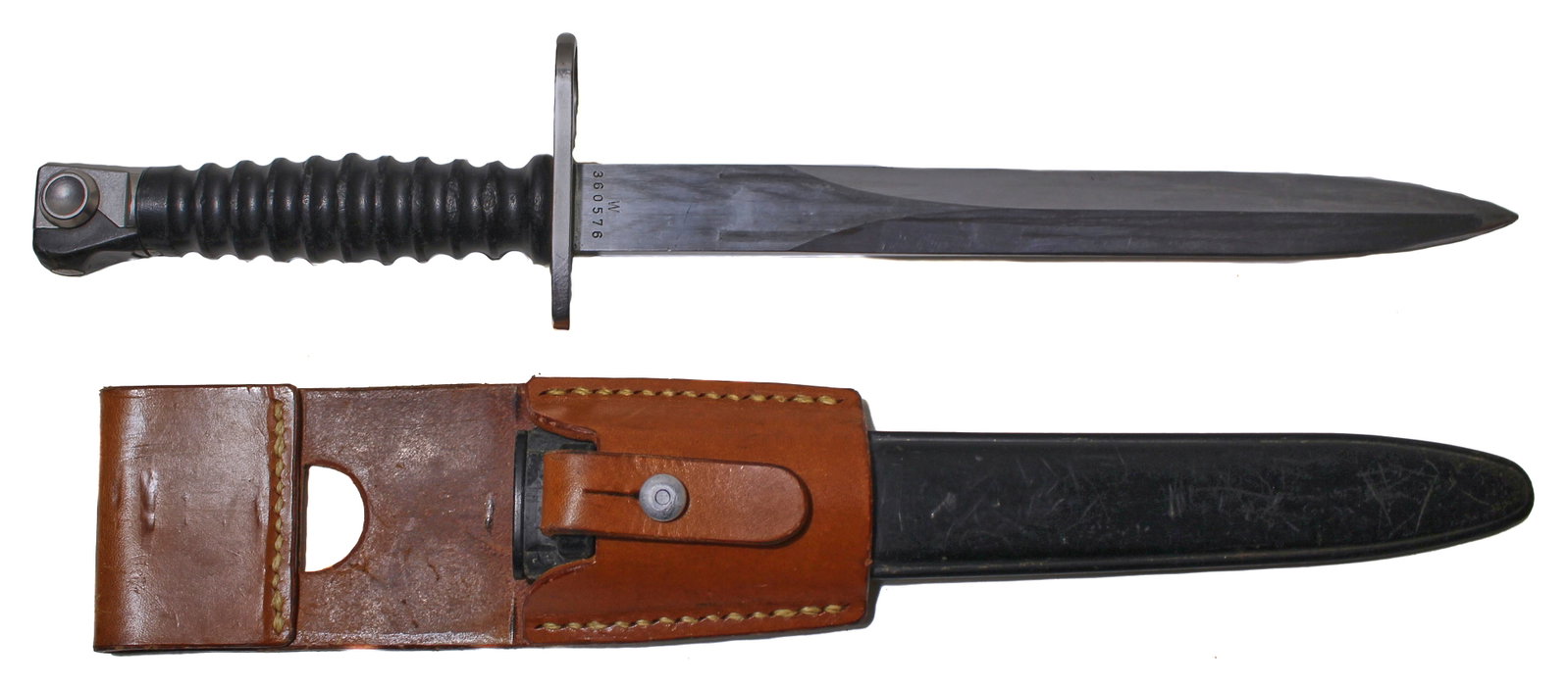 M1957 Swiss Bayonet with Scabbard and Frog: Swiss M1957 bayonet in good condition with scabbard in frog also in great condition.