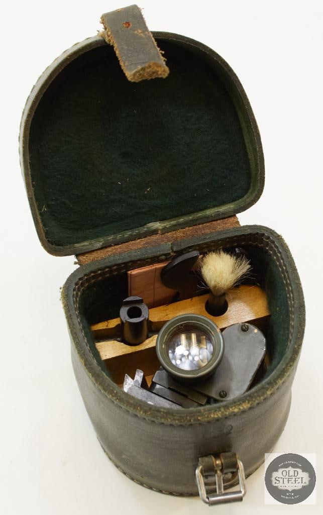 Finnish Nedinsco Venlo M55 Scope with Case and Accoutrements: For this lot we have a kit for the Finnish Nedinsco Venlo M55 optical scope with its case and various accessories. Includes the scope, case, brush, wrench, optic tool, and Finnish case contents invent