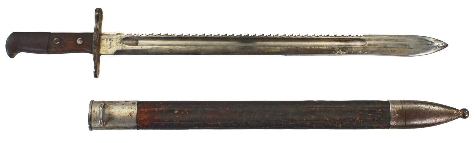 Swiss WWI M1914 Sawback Pioneer K31 Sword Bayonet: Swiss M1914 Sawback K31 Bayonet. Waffenfabrik Neuhausen manufacture, with scabbard good condition THIS ITEM IS AS PICTURED WITH NO FURTHER ATTACHMENTS
