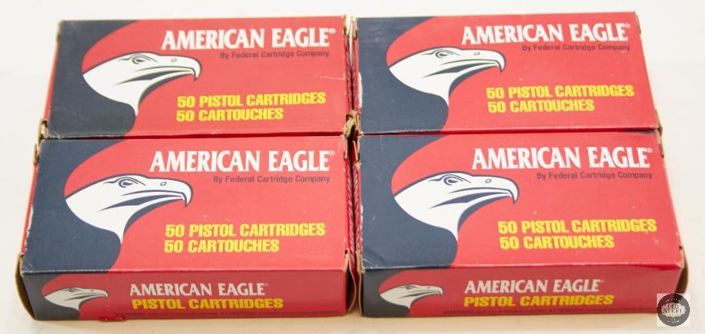 4 Boxes of American Eagle 9mm 147gr Ammo 200 rds: 4 Boxes of American Eagle 9mm 147gr Ammo 200 rds THIS ITEM IS AS PICTURED WITH NO FURTHER ATTACHMENTS. ALL SALES ARE FINAL. PLEASE REFER TO THE AUCTIO