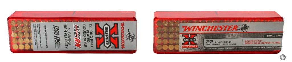 2 Boxes Winchester Super X .22 Long Rifle 40 Plated Round Nose Ammunition 200 Rounds: 2 boxes of Winchester Super X .22 Long Rifle 40 plated round nose ammunition. 200 rounds total. THIS ITEM IS AS PICTURED WITH NO FURTHER ATTACHMENTS.