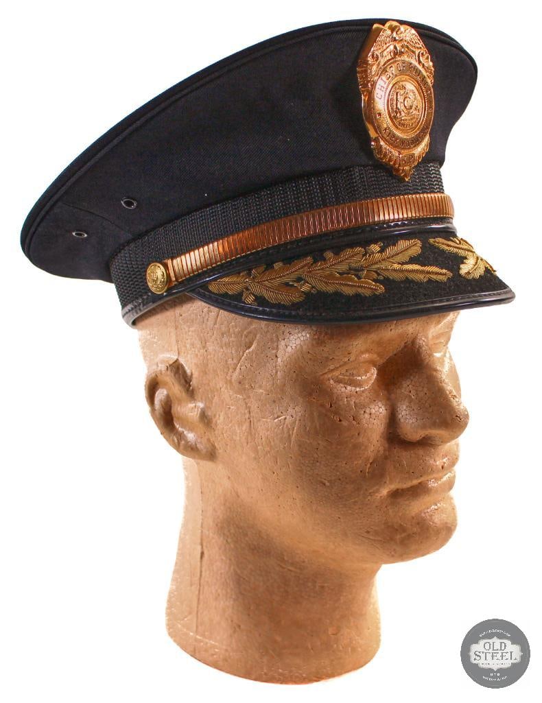 Kirkwood, Missouri Chief of Police Visor - 6 7/8 - United Hatters: Brought to you is a Kirkwood, Missouri Chief of Police Visor. The size is 6 7/8, and it is crafted by United Hatters. THIS ITEM IS AS PICTURED WITH NO