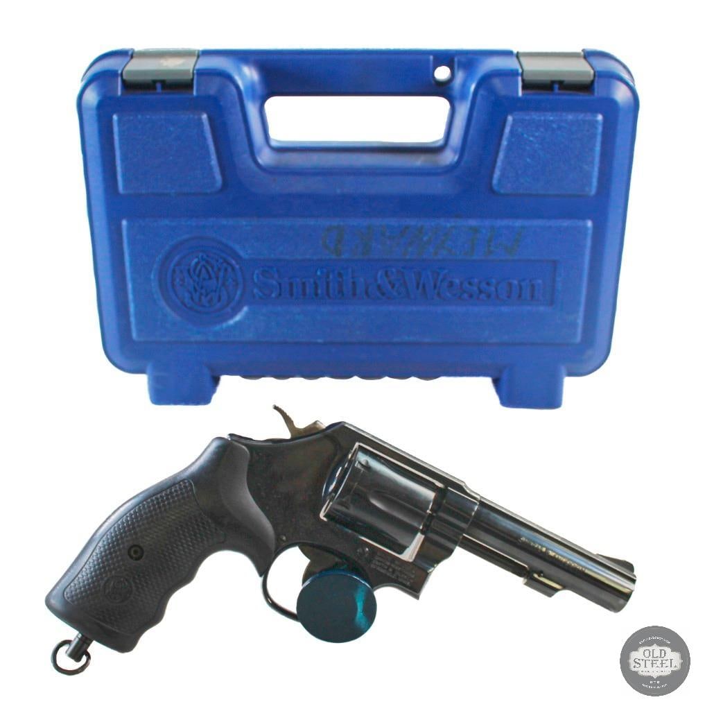 Smith & Wesson Model 10-14 38 SPL +P Blued Revolver with Case: Smith and Wesson Model 10-14 blued revolver chambered for 38 SPL +P ammunition. Good condition, minor patina present on side plate. Action cycles well. Comes with case. 