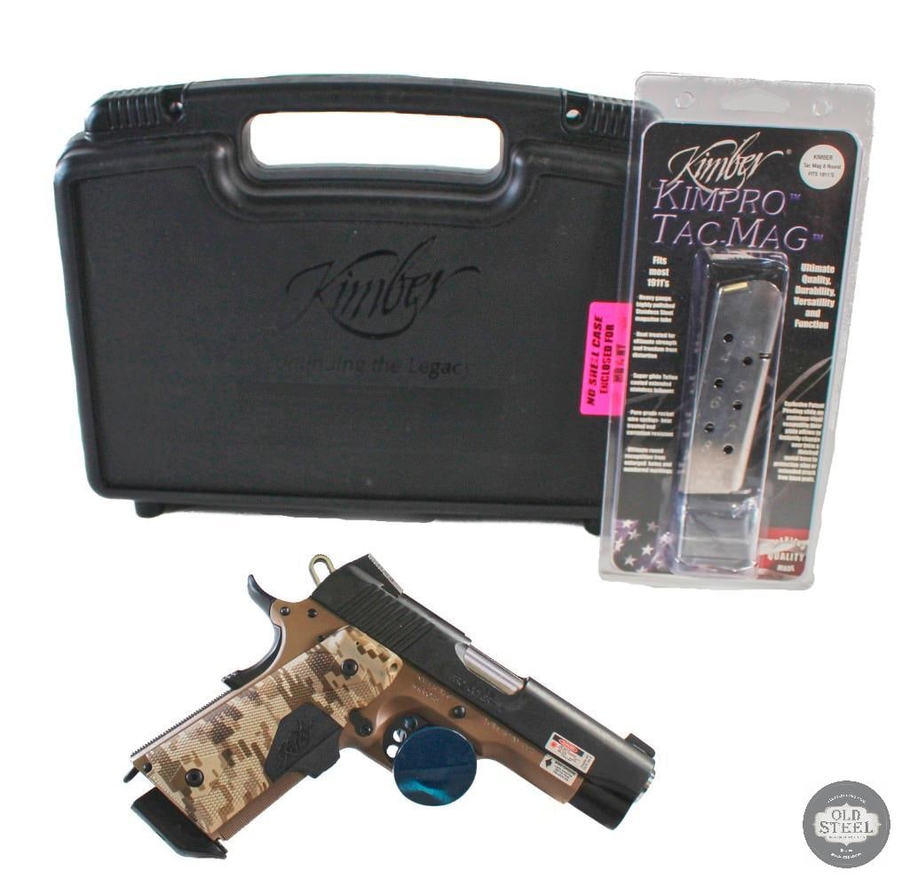 Kimber Pro Covert II 45 ACP 1911 Pistol with Case FFL: This like new in the box Kimber is from their custom shop and chambered in 45 ACP. It comes with its case and a new spare Tac-Mag. The grips are comfortable and have laser installed. 