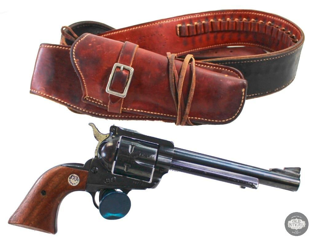 Ruger Blackhawk 357 MAG Revolver with Gunbelt FFL: Ruger Blackhawk revolver chambered in 357 MAG. Surface wear to the finish is present from use. Mechanically sound, and has an excellent bore. Leather belt is 'The George Lawrence Co' brand size L 38. 